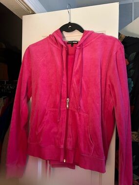 Fashion Nova Hot Pink Velour Zip-Up Hoodie & Pants EUC